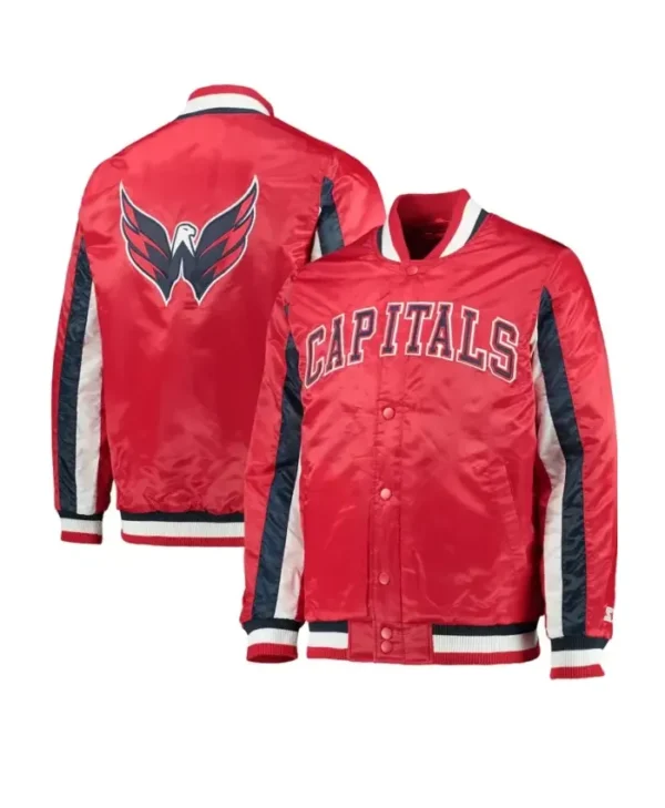 Capitals Red Full Snap Letterman Satin Varsity Jacket