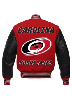 Carolina Hurricanes Red And Black Letterman Varsity Jacket Back
