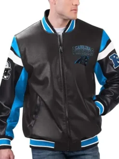 Carolina Panthers Black And Blue Bomber Leather Jacket