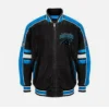 Carolina Panthers Black and Blue Suede Bomber Jacket