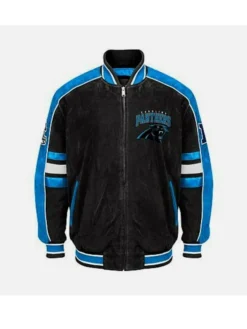 Carolina Panthers Black and Blue Suede Bomber Jacket