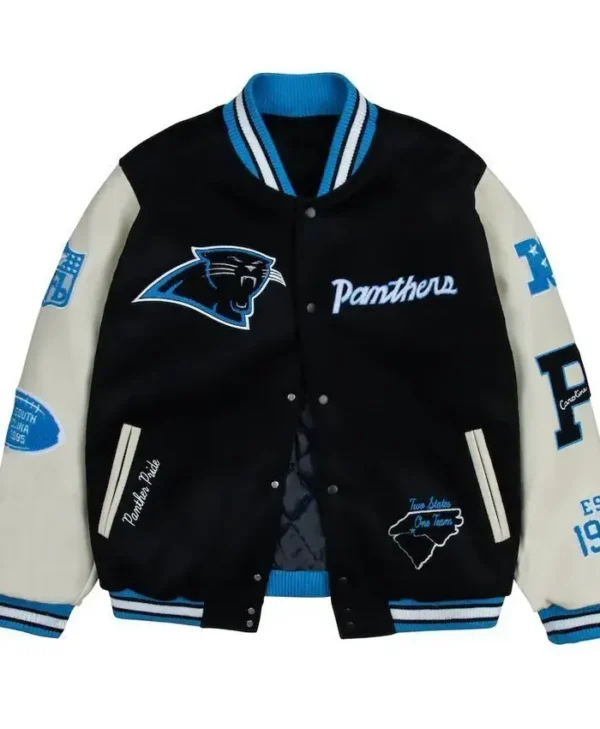 Carolina Panthers Two States One Team Black Letterman Jacket