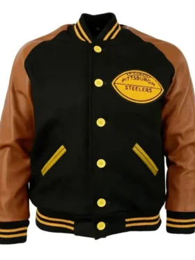 Chelsie Pittsburgh Steelers Brown and Black Wool Varsity Jacket