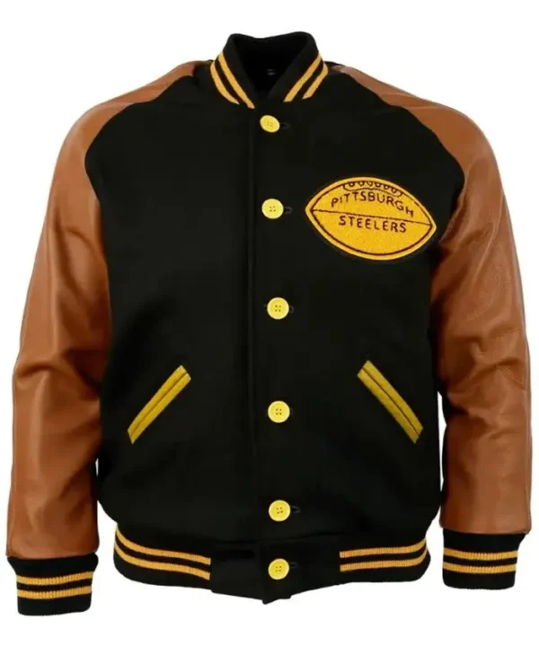 Chelsie Pittsburgh Steelers Brown and Black Wool Varsity Jacket