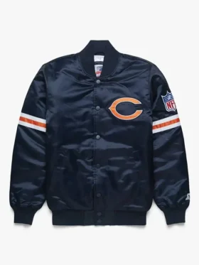 Chicago Bears Homage X Starter Black Satin Varsity Jacket