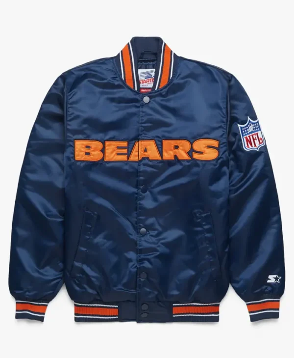 Chicago Bears Homage X Starter Blue Satin Varsity Jacket