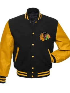Chicago Blackhawks Black And Yellow Wool Varsity Jacket