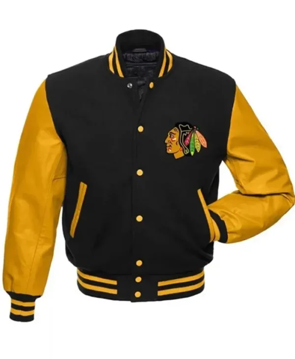 Chicago Blackhawks Black And Yellow Wool Varsity Jacket