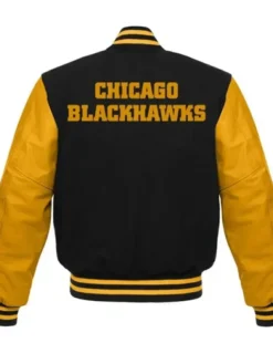 Chicago Blackhawks Black And Yellow Wool Varsity Jacket Back