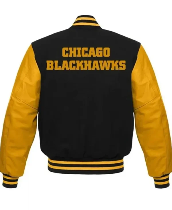 Chicago Blackhawks Black And Yellow Wool Varsity Jacket Back