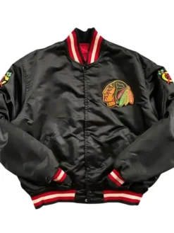 Chicago Blackhawks Black Snap Satin Jacket