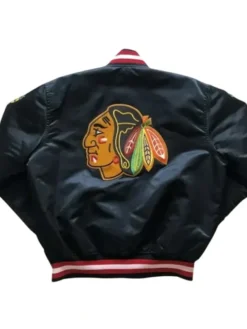 Chicago Blackhawks Black Snap Satin Jacket Back