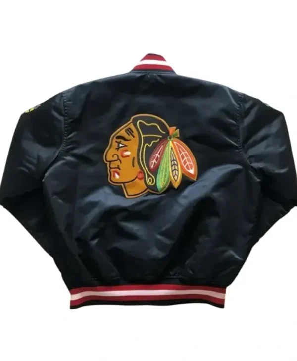 Chicago Blackhawks Black Snap Satin Jacket Back
