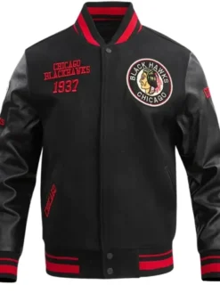 Chicago Blackhawks Black Wool Letterman Jacket