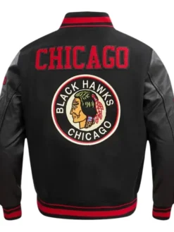 Chicago Blackhawks Black Wool Letterman Jacket Back