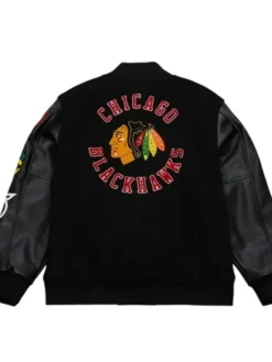 Chicago Blackhawks Black Wool Varsity Jacket Back