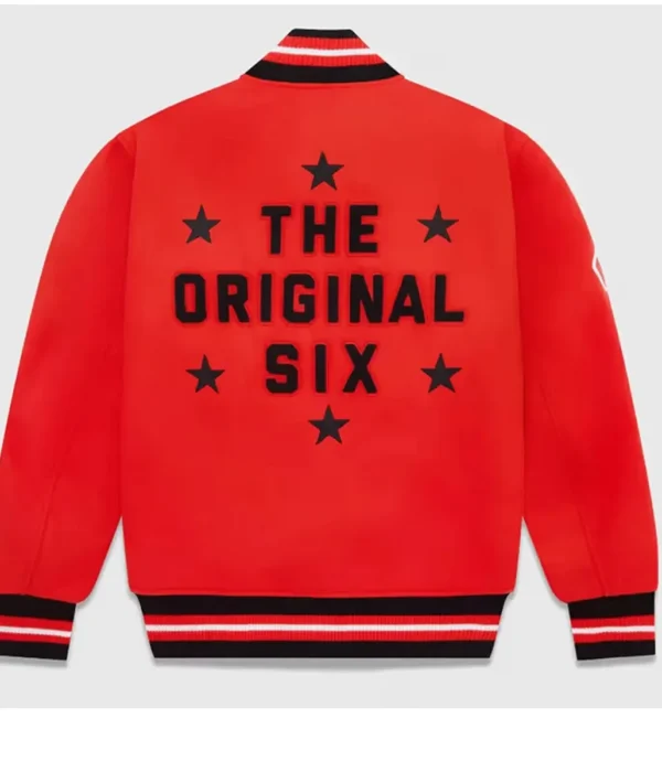 Chicago Blackhawks OVO Red Wool Varsity Jacket Back