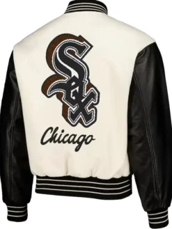 Chicago White Sox Off White And Black Wool Varsity Jacket Back