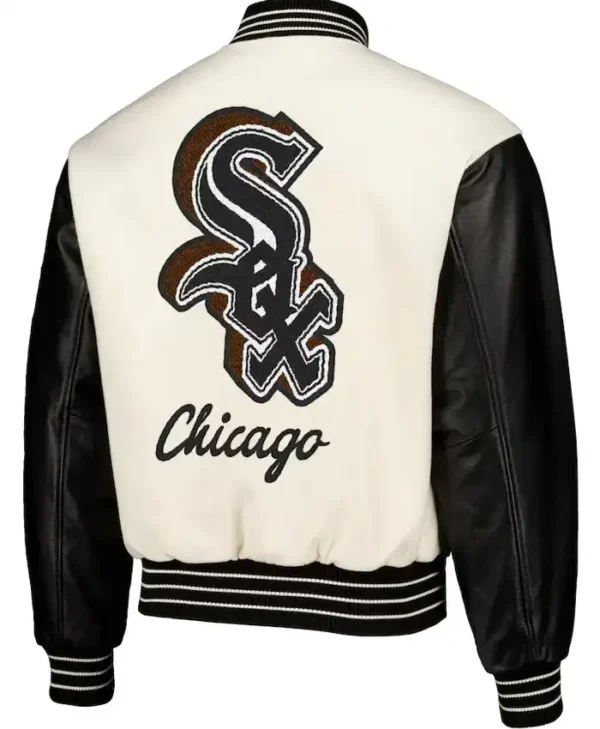 Chicago White Sox Off White And Black Wool Varsity Jacket Back