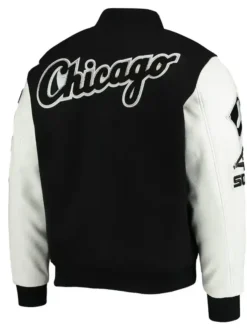 Chicago White Sox White And Black Wool Varsity Jacket Back