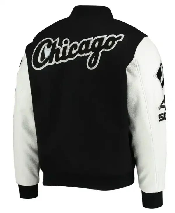 Chicago White Sox White And Black Wool Varsity Jacket Back