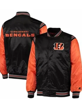 Cincinnati Bengals Black and Orange Satin Varsity Jacket