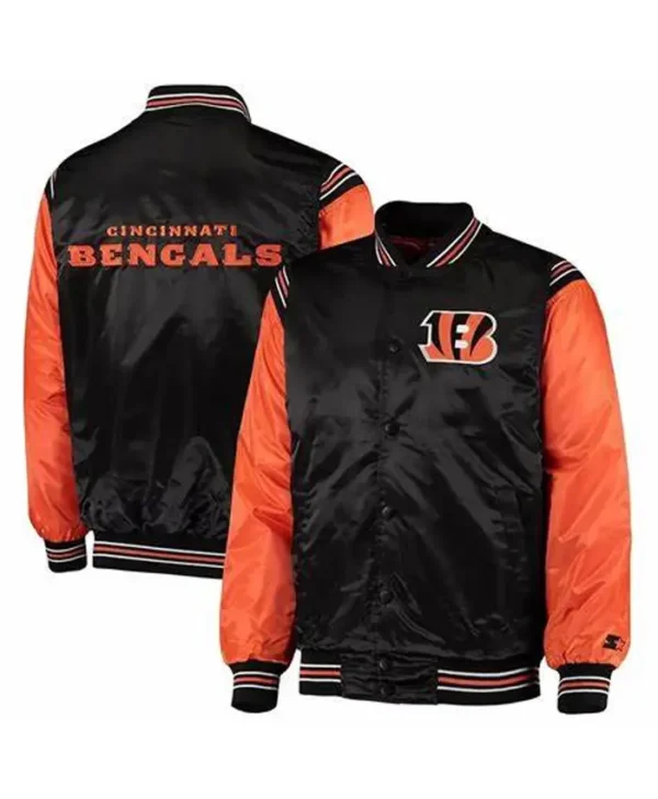 Cincinnati Bengals Black and Orange Satin Varsity Jacket