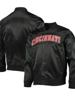 Cincinnati Reds Full Snap Black Satin Varsity Jacket