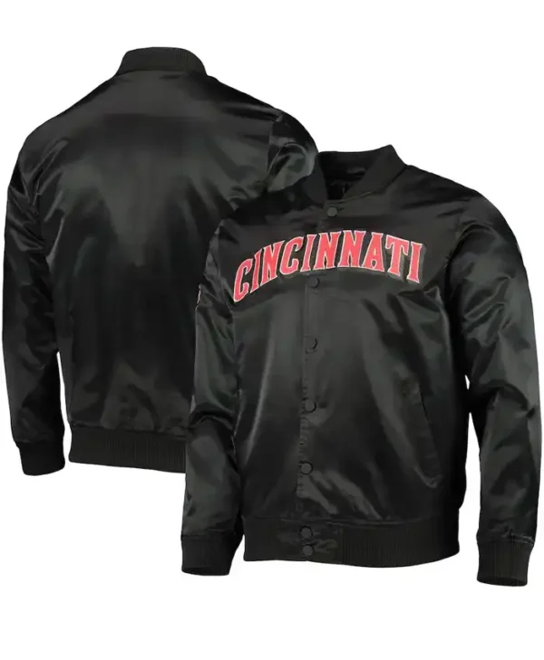 Cincinnati Reds Full Snap Black Satin Varsity Jacket