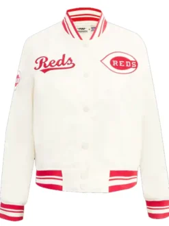 Cincinnati Reds Full Snap White And Red Varsity Jacket