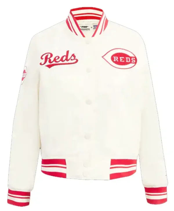 Cincinnati Reds Full Snap White And Red Varsity Jacket