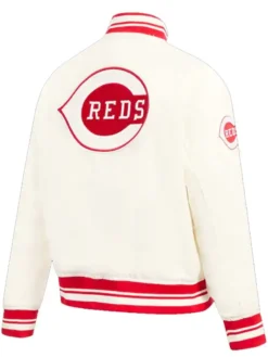 Cincinnati Reds Full Snap White And Red Varsity Jacket Back