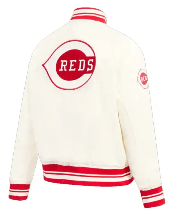 Cincinnati Reds Full Snap White And Red Varsity Jacket Back