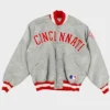 Cincinnati Reds Grey Starter Satin Varsity Jacket