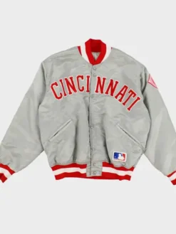 Cincinnati Reds Grey Starter Satin Varsity Jacket