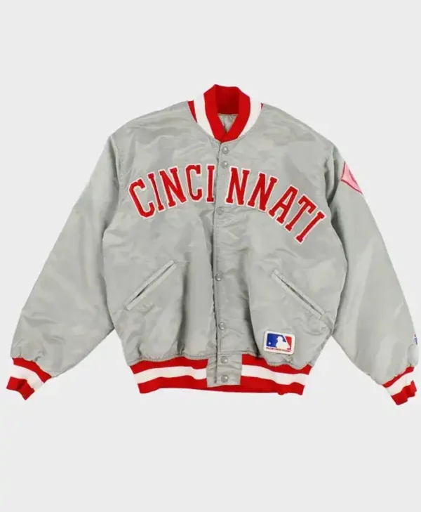 Cincinnati Reds Grey Starter Satin Varsity Jacket