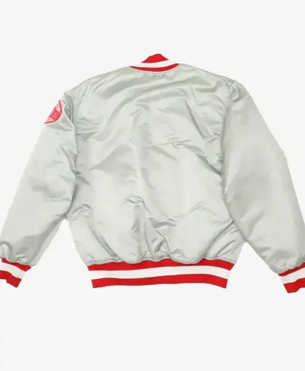 Cincinnati Reds Grey Starter Satin Varsity Jacket Back
