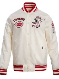 Cincinnati Reds White Varsity Satin Full Snap Jacket