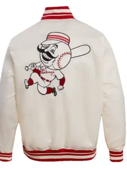 Cincinnati Reds White Varsity Satin Full Snap Jacket Back