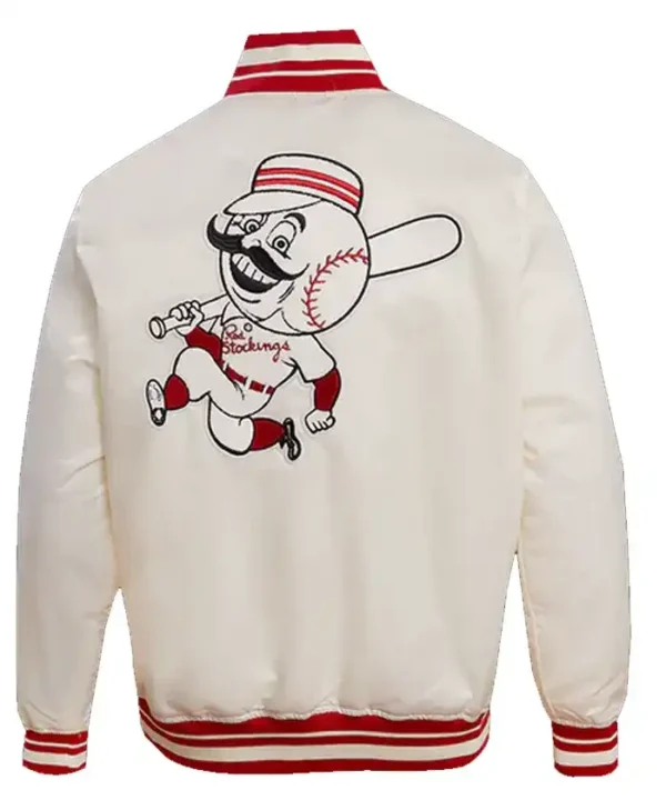 Cincinnati Reds White Varsity Satin Full Snap Jacket Back
