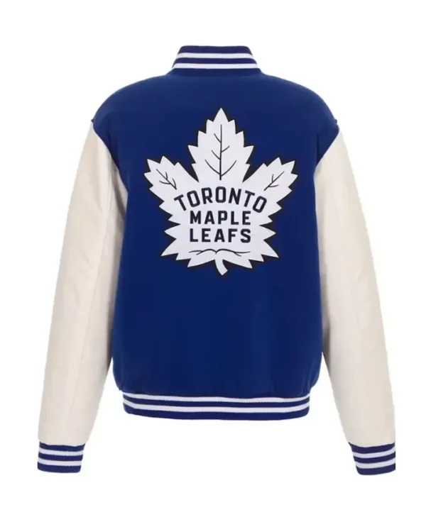 Clementine NHL Toronto Maple Leafs Royal And White Wool Jacket Back
