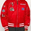 Close view of MLB Baseball Team Tampa Bay Rays Ma-1 Red Satin Bomber Jacket Sale
