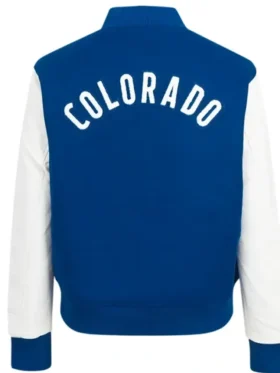 Colorado Avalanche Blue and White Wool Varsity Jacket Back