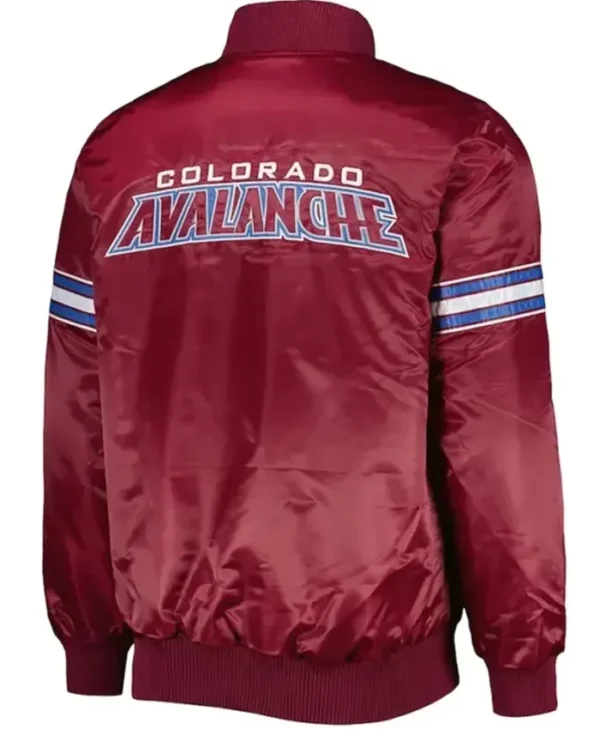 Colorado Avalanche Burgundy Satin Varsity Jacket Back