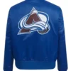 Colorado Avalanche Classic Blue Satin Varsity Jacket Back