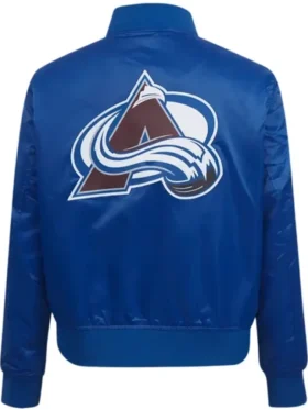 Colorado Avalanche Classic Blue Satin Varsity Jacket Back