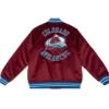 Colorado Avalanche Maroon Satin Varsity Jacket Back