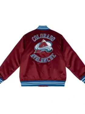 Colorado Avalanche Maroon Satin Varsity Jacket Back