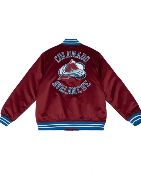 Colorado Avalanche Maroon Satin Varsity Jacket Back