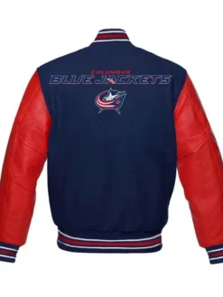 Columbus Blue Jackets Blue And Red Wool Varsity Jacket Back